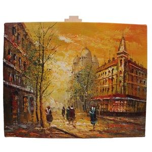 Vintage P.G.Tiele  Impressionist Oil Painting Paris Street Scene Signed